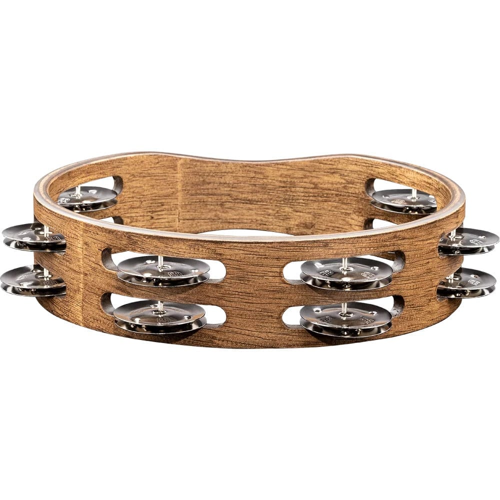 meinl tambourines meinl cta2wb compact wood series stainless steel jingles 2 rows tambourine - walnut brown