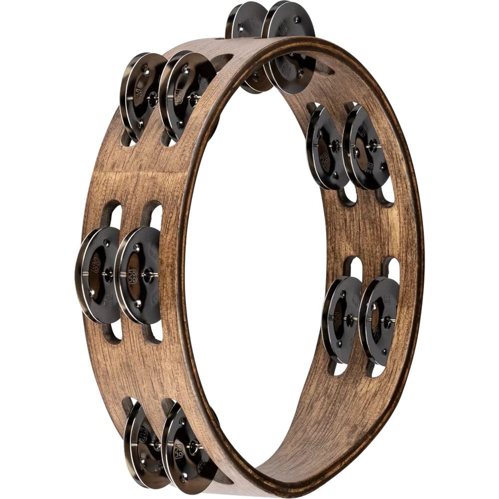 meinl tambourines meinl cta2wb compact wood series stainless steel jingles 2 rows tambourine - walnut brown