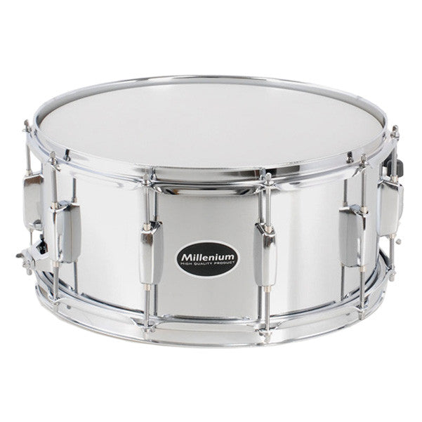 millenium snares millenium 14 x 6.5-inch power steel snare drum - silver