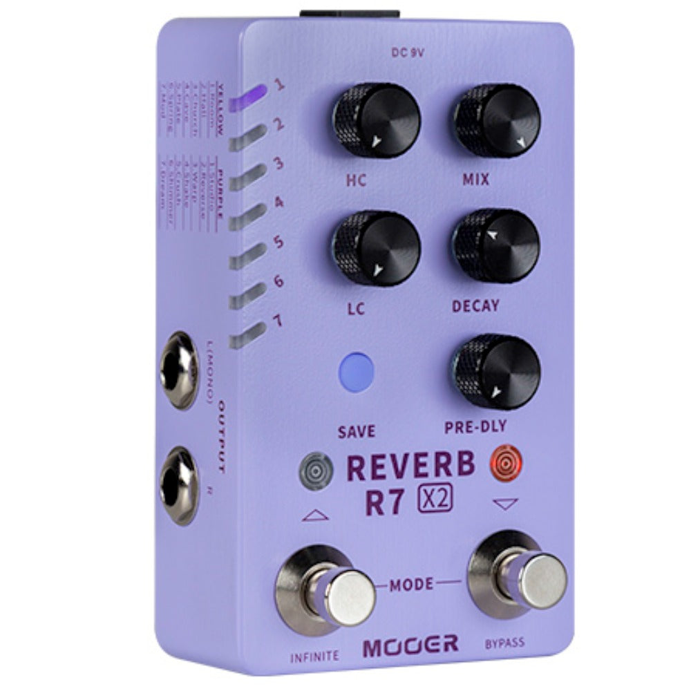 Mooer Reverb Pedals Mooer R7 Reverb X2 Dual Footswitch Stereo Reverb Pedal
