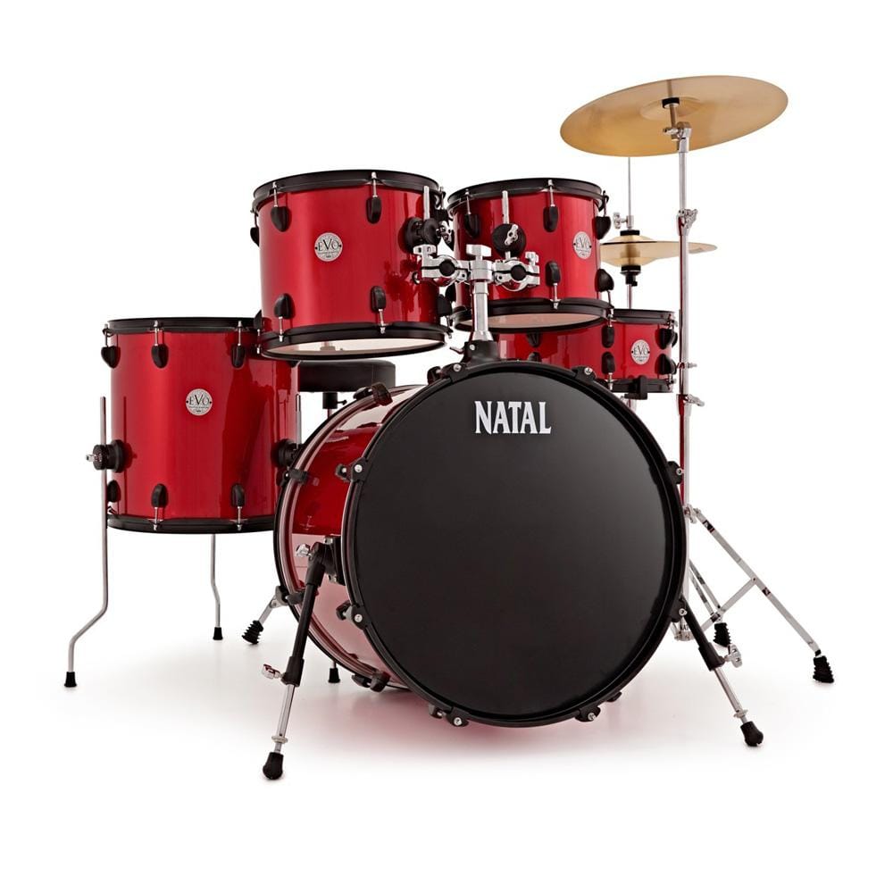 Natal Acoustic Drum Kits Red Natal K-EVB-F20 Evolution Fusion 5-Piece Acoustic Drum Kit with Hardware & Cymbals