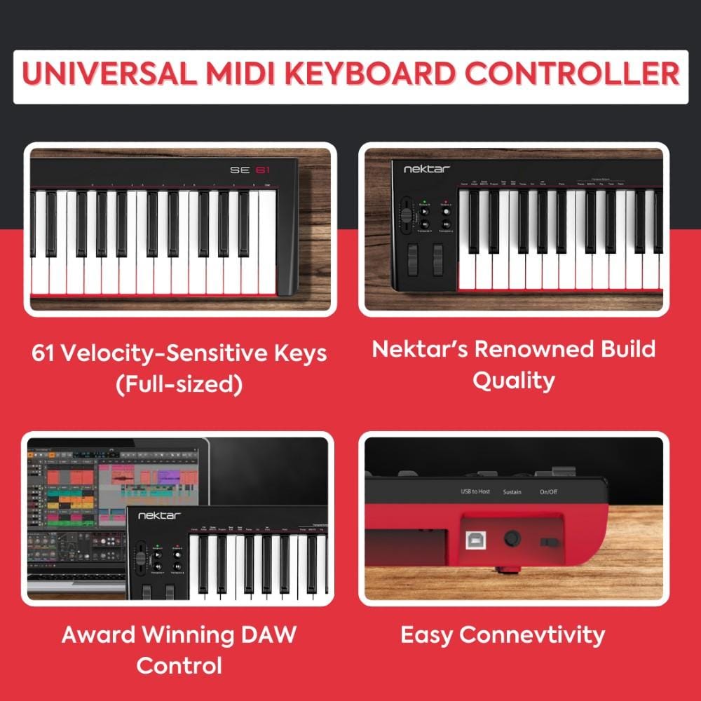 nektar midi keyboards 61-key nektar se61 61-key usb midi controller keyboard     