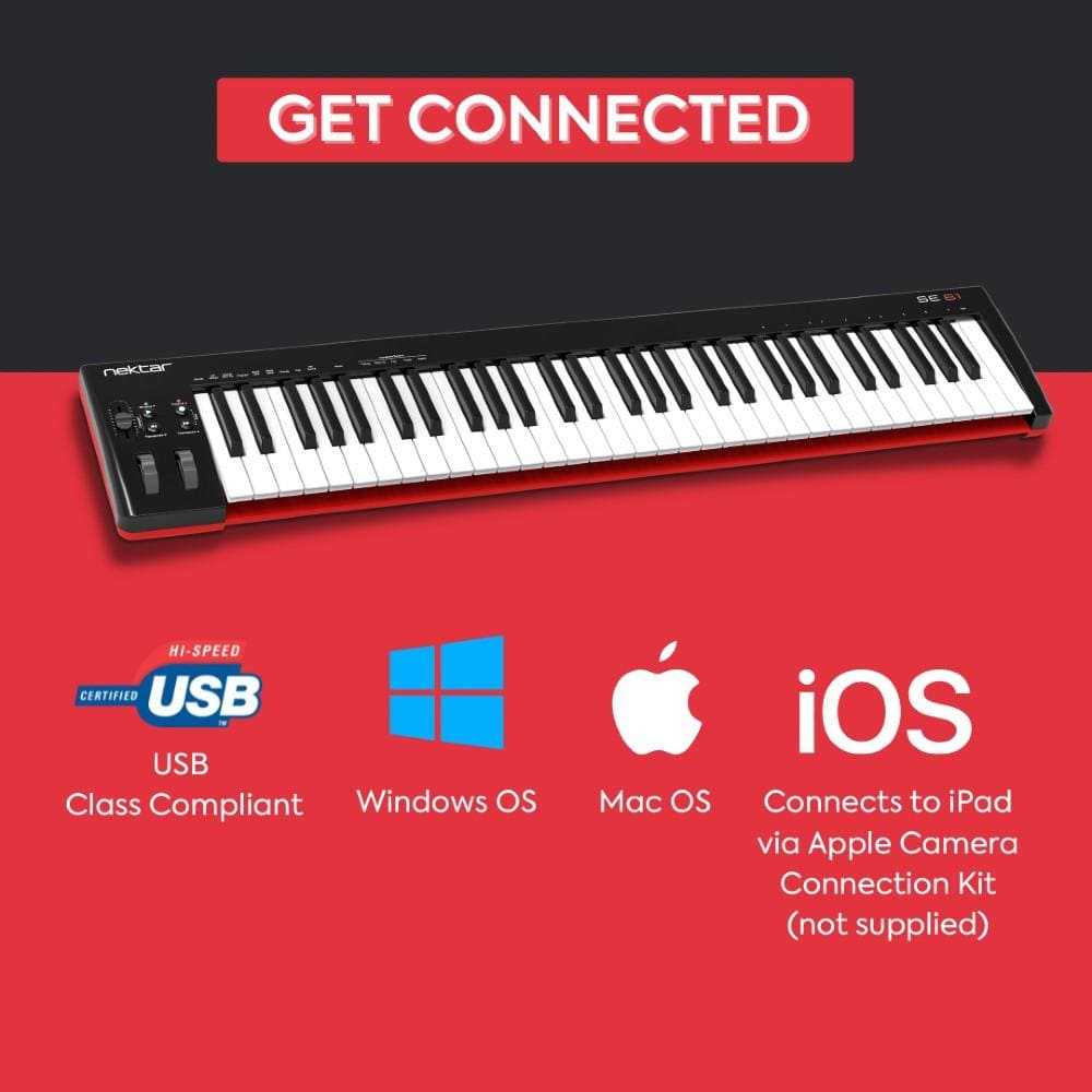 nektar midi keyboards 61-key nektar se61 61-key usb midi controller keyboard     