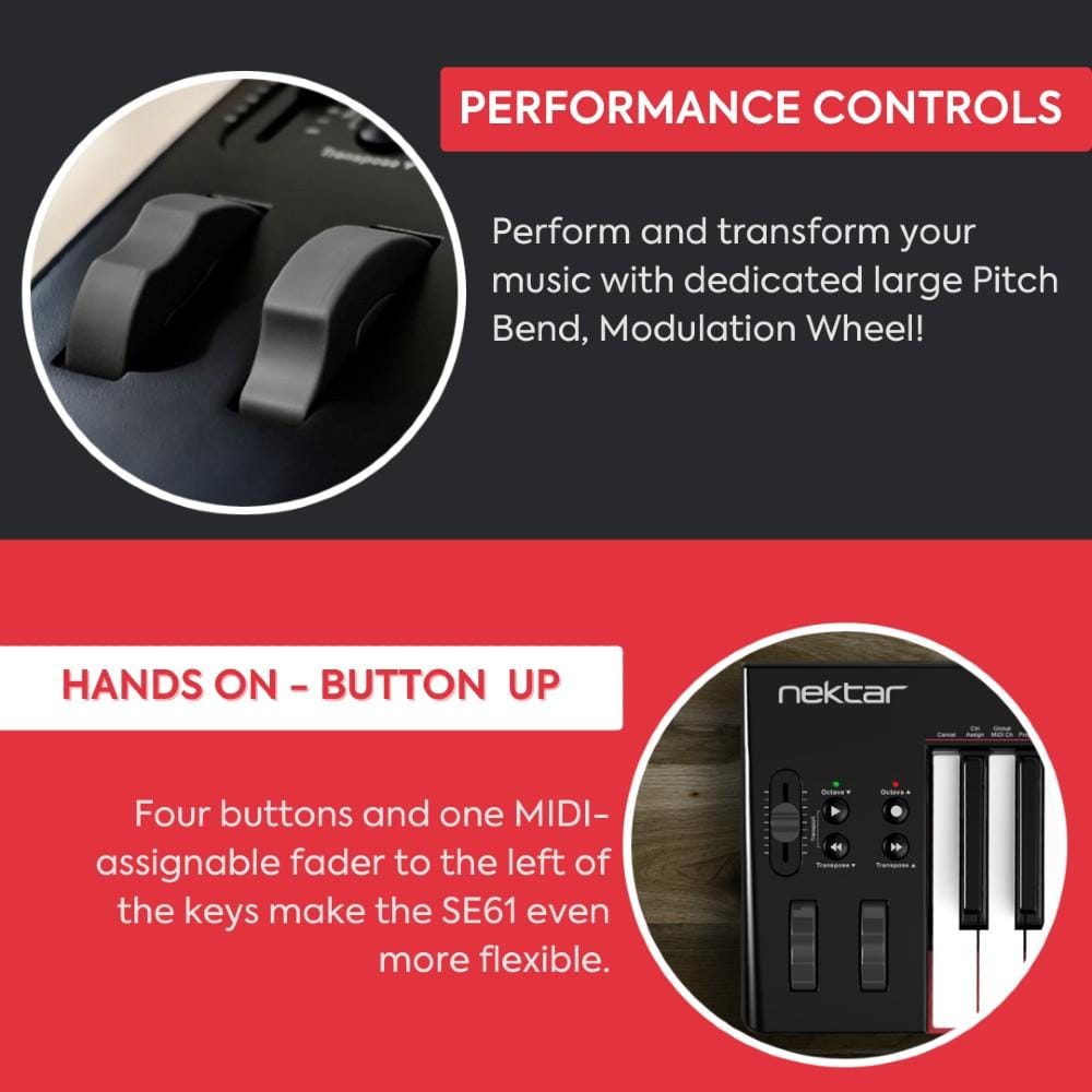 nektar midi keyboards 61-key nektar se61 61-key usb midi controller keyboard     
