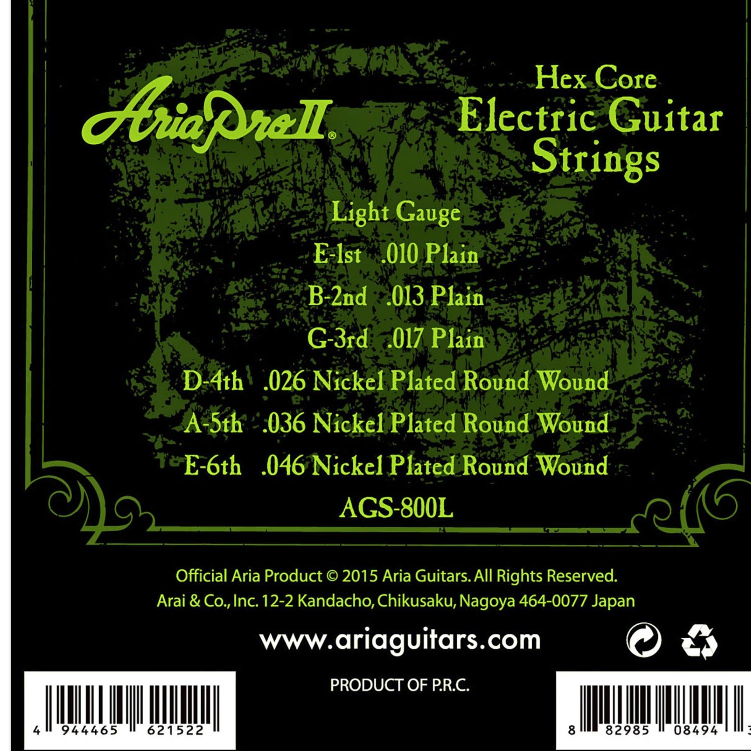 Aria AGS-800 Nickel Plated Round Wound Electric Guitar String