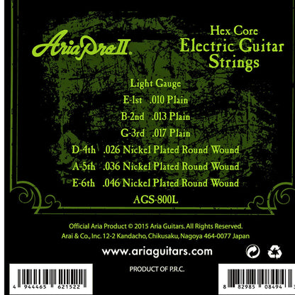 Aria AGS-800 Nickel Plated Round Wound Electric Guitar String