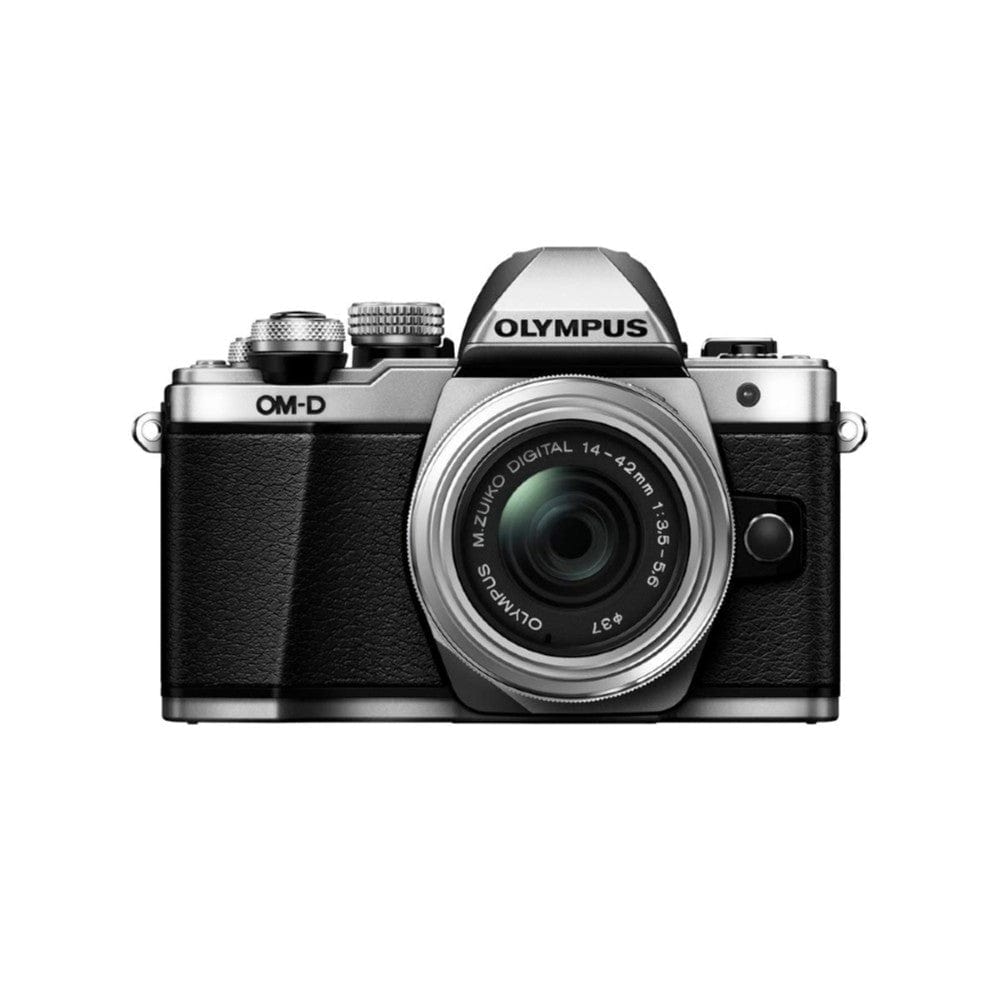 Olympus DSLR Cameras Olympus E M10 Mark II Silver Camera Body with Silver EZ 1442 Camera Lens with 16 GB SD Card