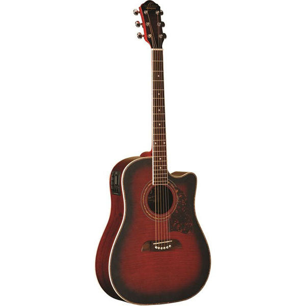 oscar schmidt electro acoustic guitars oscar schmidt og2ce dreadnought cutaway electro acoustic guitar - flame black cherry