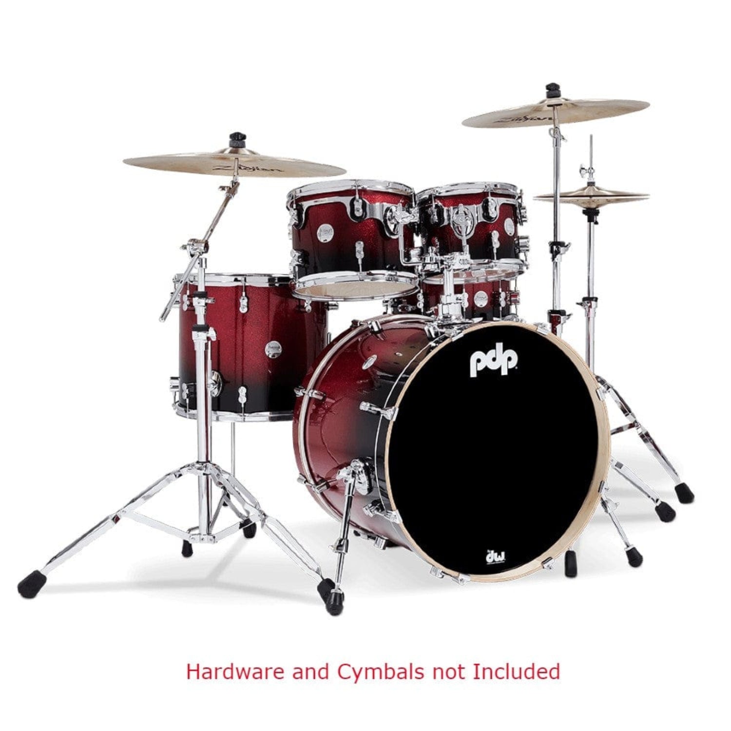 Pacific Drums And Percussion Acoustic Drum Kits Red to Black Fade Lacquer Pacific Drums And Percussion PDCM2215 5 Piece Concept Maple Series Acoustic Drumkit