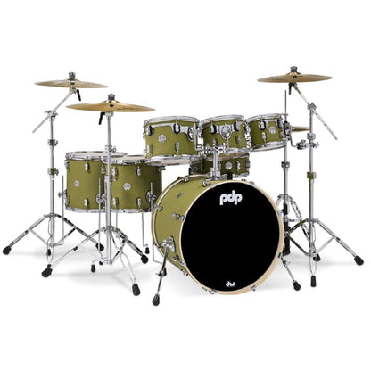 Pacific Drums And Percussion Acoustic Drum Kits Satin Olive Pacific Drums And Percussion PDCM2217 7 Piece Concept Maple Acoustic Drumkit