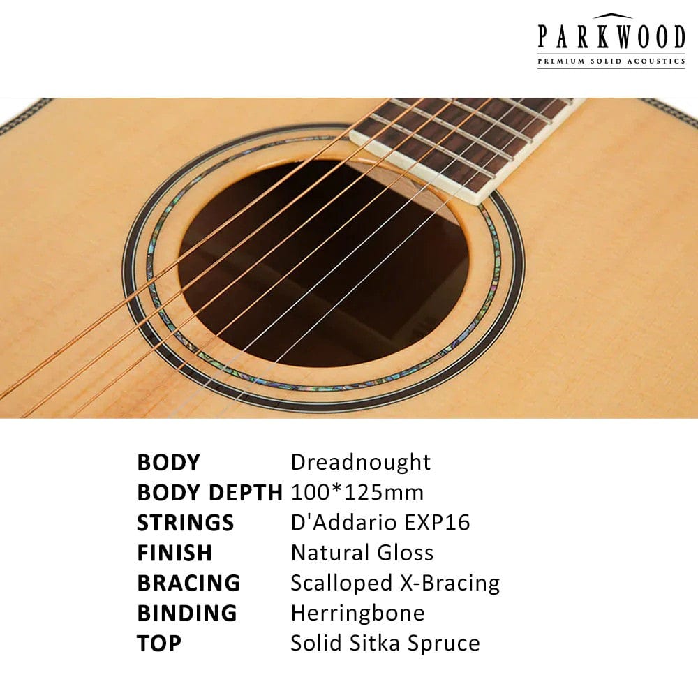 parkwood acoustic guitars parkwood p610 dreadnought acoustic guitar with case