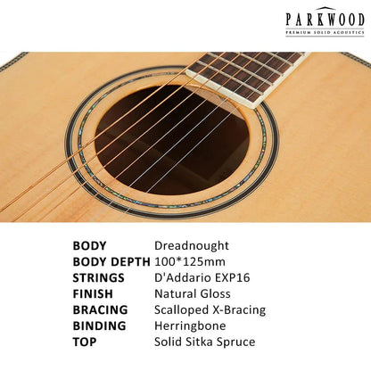 parkwood acoustic guitars parkwood p610 dreadnought acoustic guitar with case