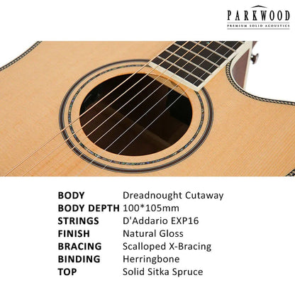 parkwood acoustic guitars parkwood p660 dreadnought cutaway acoustic guitar with case