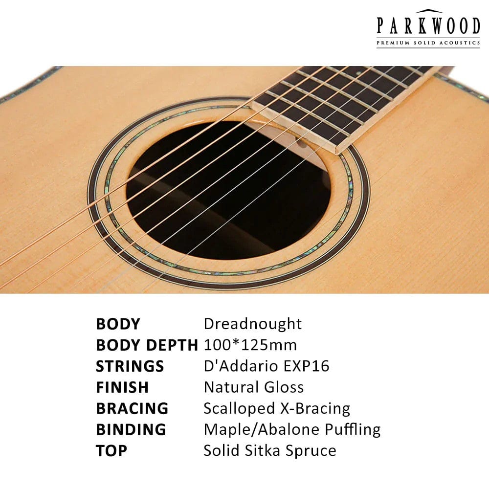 Parkwood Acoustic Guitars Parkwood P810ADK Dreadnought Acoustic Guitar with Case
