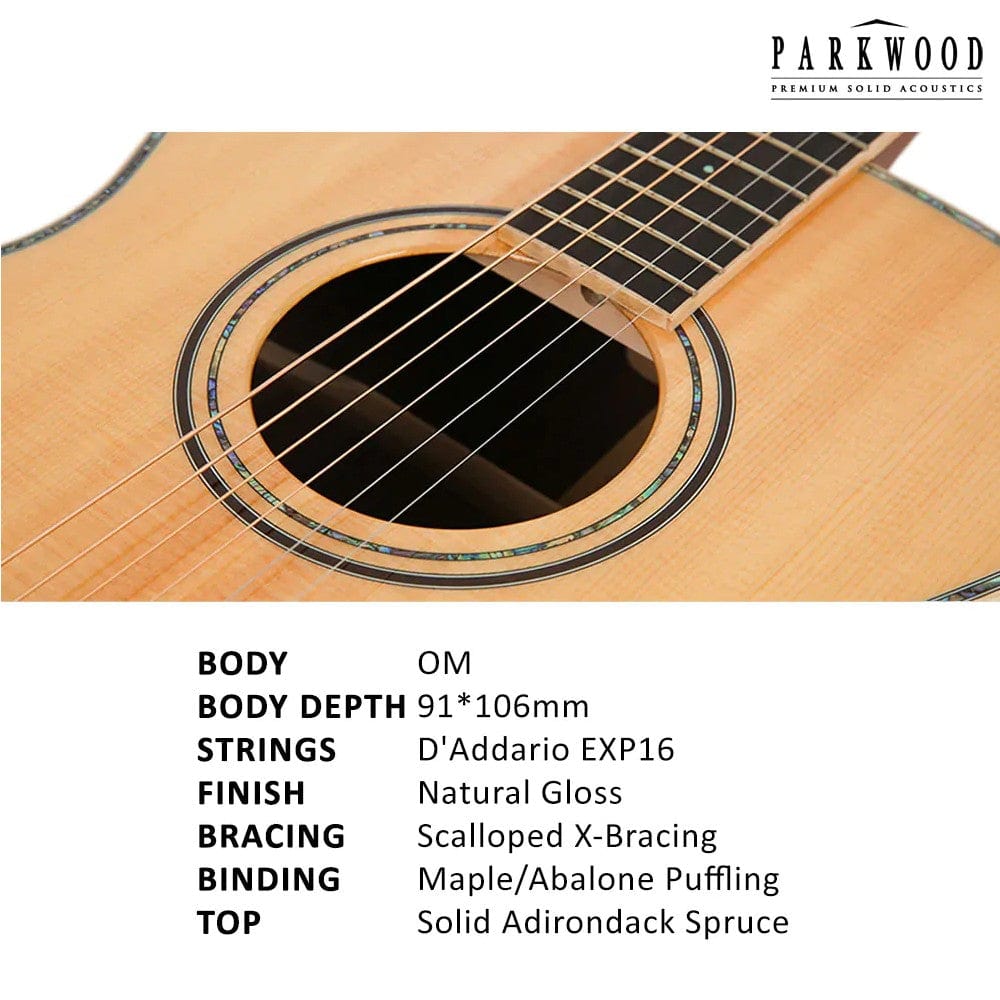 Parkwood Acoustic Guitars Parkwood P820ADK OM Orchestra Acoustic Guitar with Case