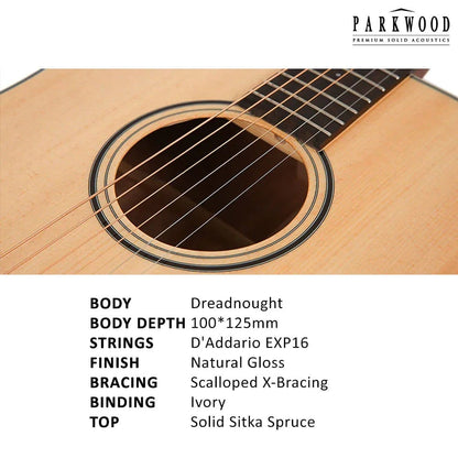 parkwood acoustic guitars parkwood s61 dreadnought acoustic guitar with gigbag