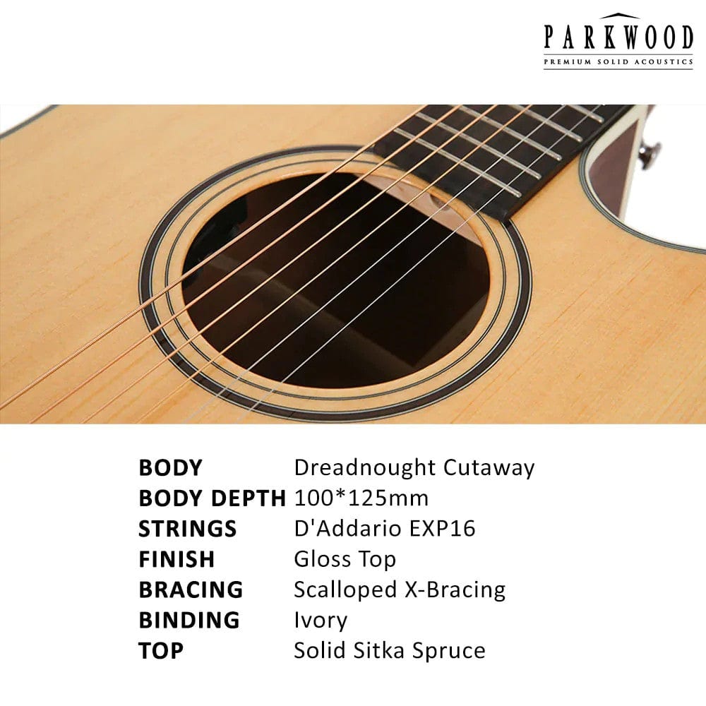 parkwood electro acoustic guitars natural parkwood s26 gt dreadnought cutaway electro acoustic guitar with gigbag   