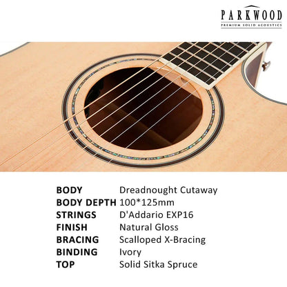 parkwood electro acoustic guitars parkwood s66 dreadnought cutaway electro acoustic guitar with gigbag