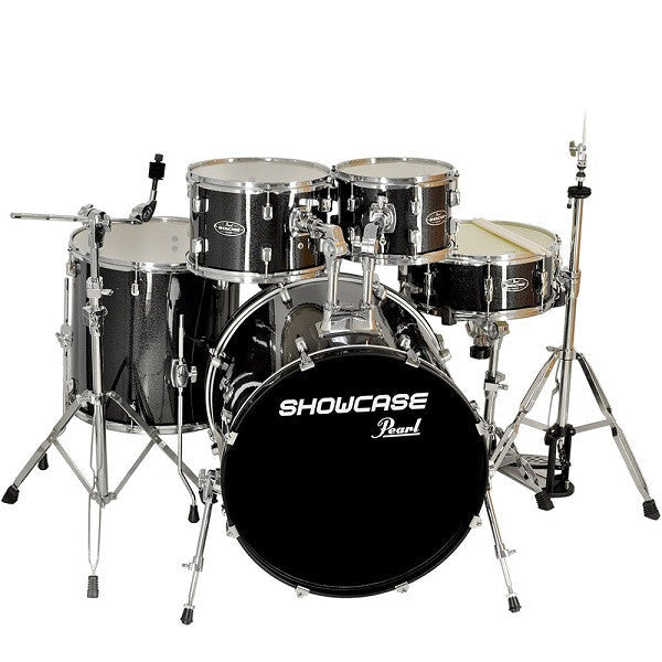 Pearl Acoustic Drum Kits Black Sparkle Pearl showcase 5pcs with Hardware and Throne