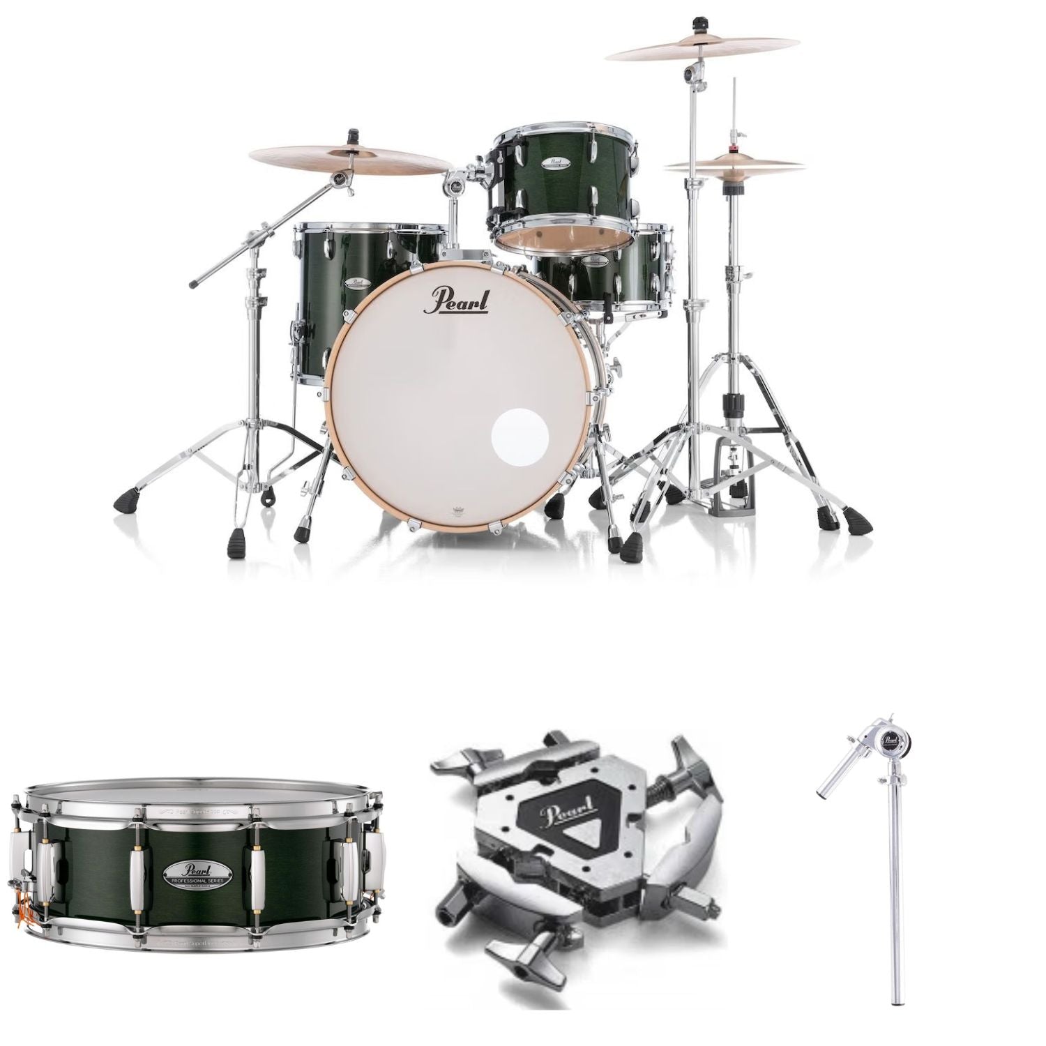 Pearl Acoustic Drum Kits Emerald Mist Pearl PMX924XEDPC Professional Series Drum Kit with Snare Drum, Tom Holder Arm and Adapter 