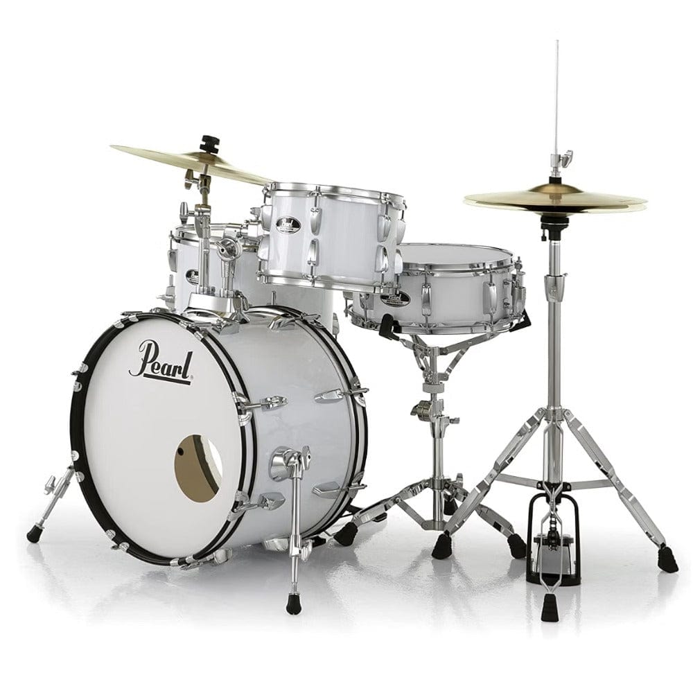pearl acoustic drum kits pure white pearl roadshow 4 piece drum set with stands & cymbals     #color_pure-white