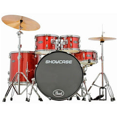 Pearl Acoustic Drum Kits Red Sparkle Pearl showcase 5pcs with Hardware and Throne