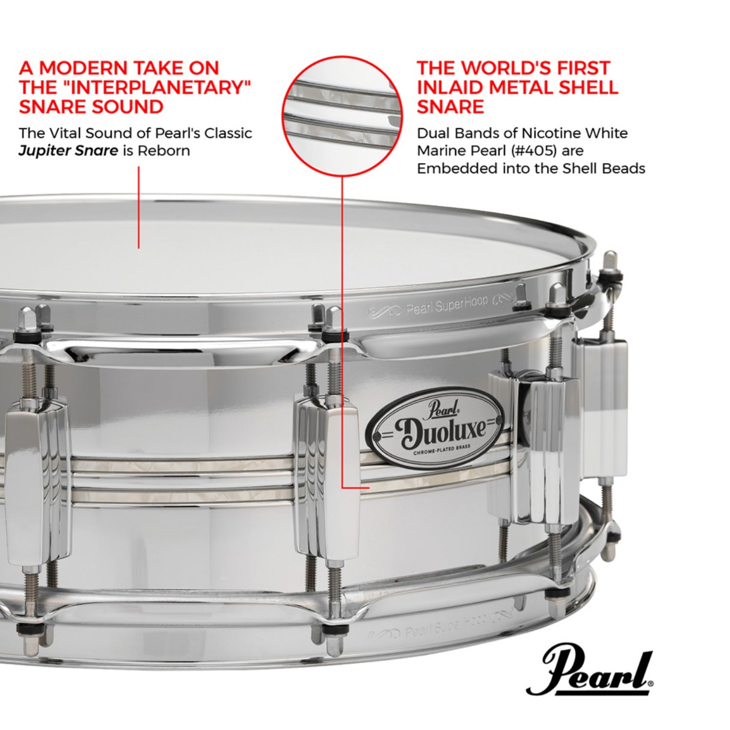 Pearl Snare Drums Nicotine Marine Inlay Pearl DUX1465BR 14" x 6.5" Duolux Snare Drum