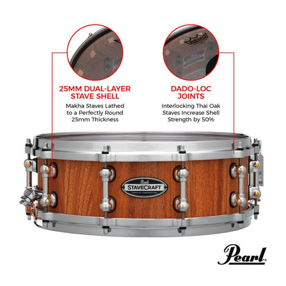 pearl snare drums pearl scd1465mk 14" x 6.5" stavecraft makha snare drum