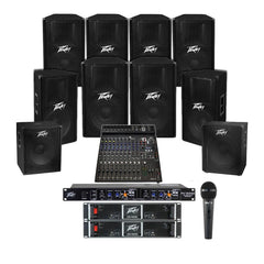Peavey Temple Sound System Temple Sound System with 8xPeavey PV 115 Wall Mount Loudspeakers, 2xSubwoofer, 5xAmplifier, Crossover, Mic & PV15BT Mixer