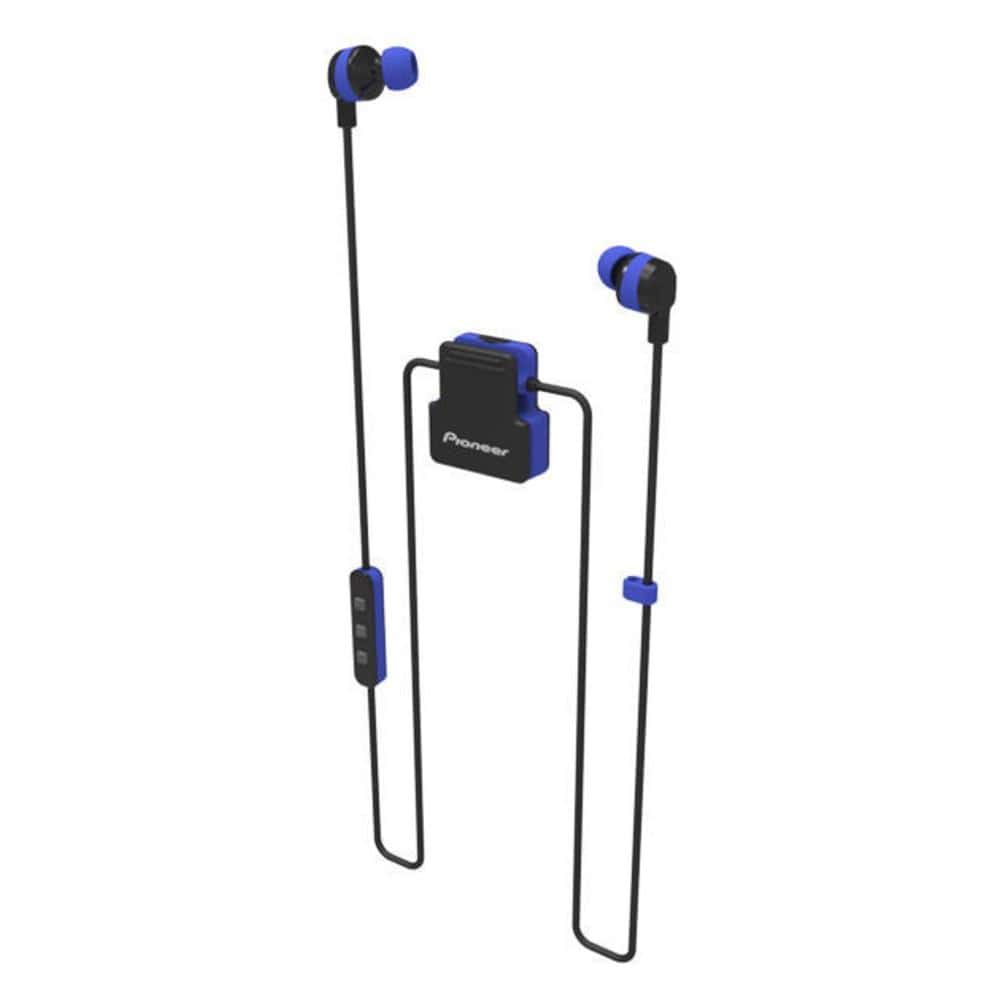 pioneer in-ear neckband headphones blue pioneer se-cl5bt clip wear active in-ear wireless neckband headphone      #color_blue