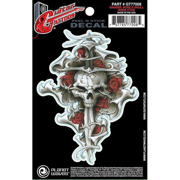 planet waves other guitar accessories planet waves guitar tattoo decal - dagger rose skull (gt77008)