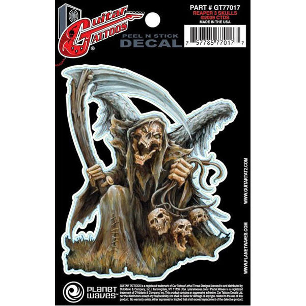 planet waves other guitar accessories planet waves guitar tattoo decal - reaper 3 skulls (gt77017)