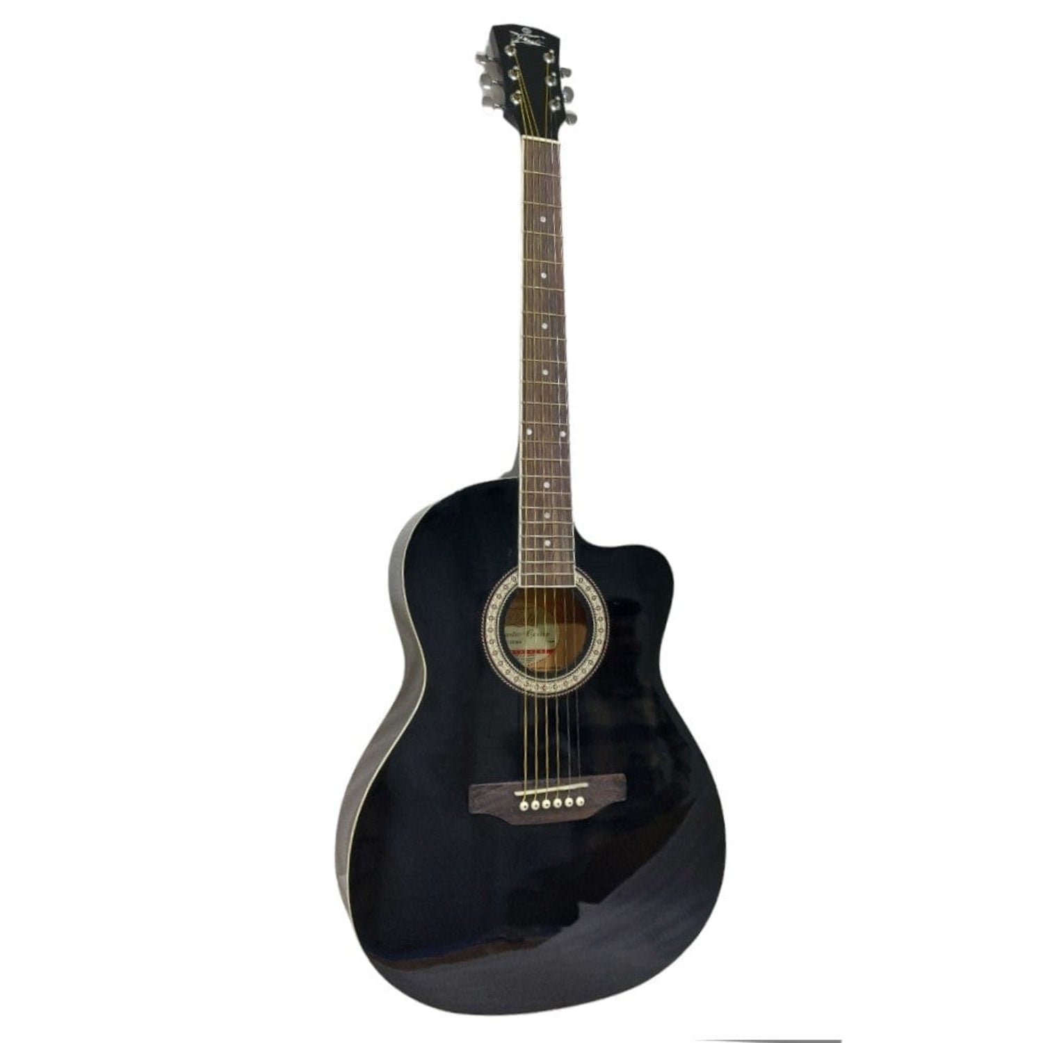 Acoustic guitar, an instrument that can be used to create music inspired by the Assassin's Creed series, with a medium cutaway body shape and black finish, much like the sleek and modern design of the Assassin's Creed games