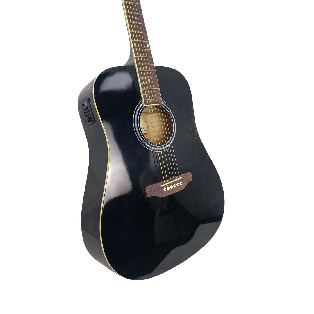 pluto electro acoustic guitars black pluto hw41-201p jumbo electro acoustic guitar with 3 band eq - black     