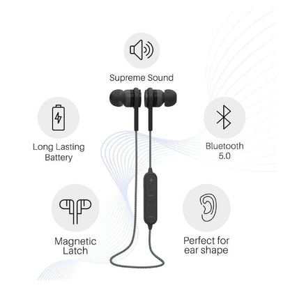 Portronics Earphones Black Portronics Harmonics 224 Wireless Bluetooth Headset with High Base