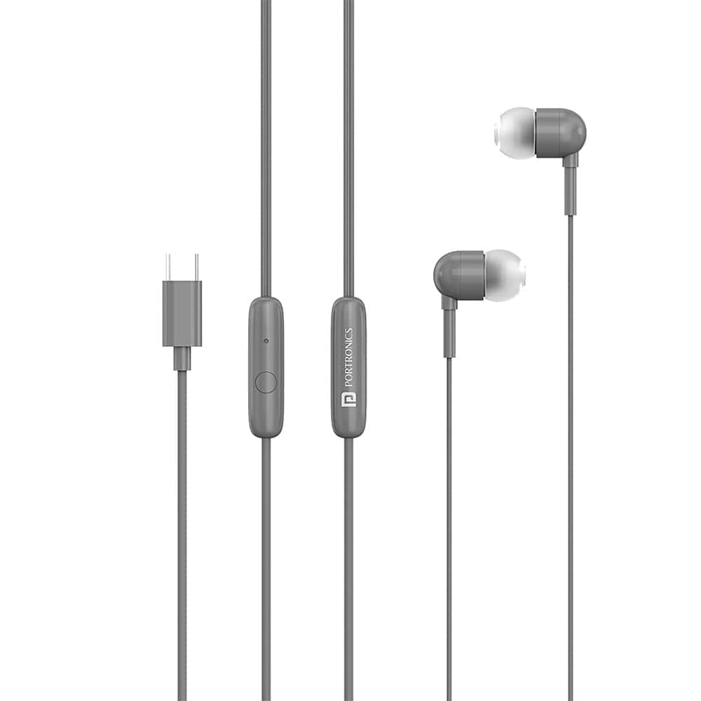 portronics earphones grey portronics conch 60 type c in ear wired earphone    #color_grey