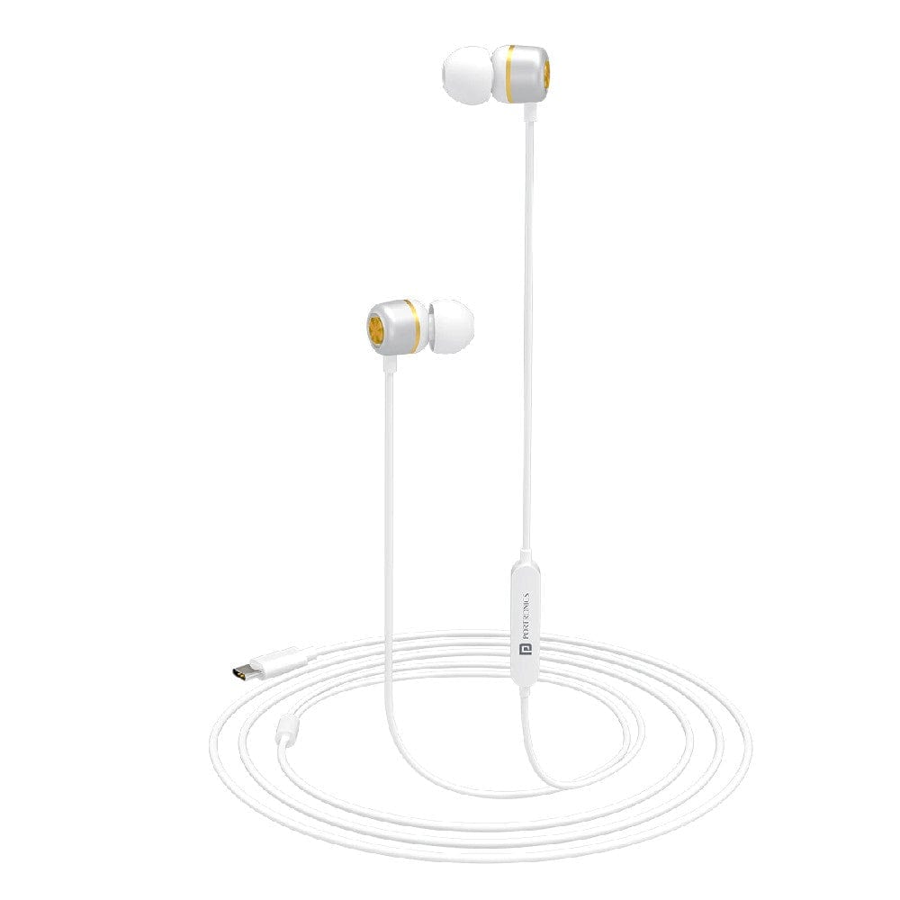 portronics earphones portronics conch 20 in-ear wired earphone with type c jack - white