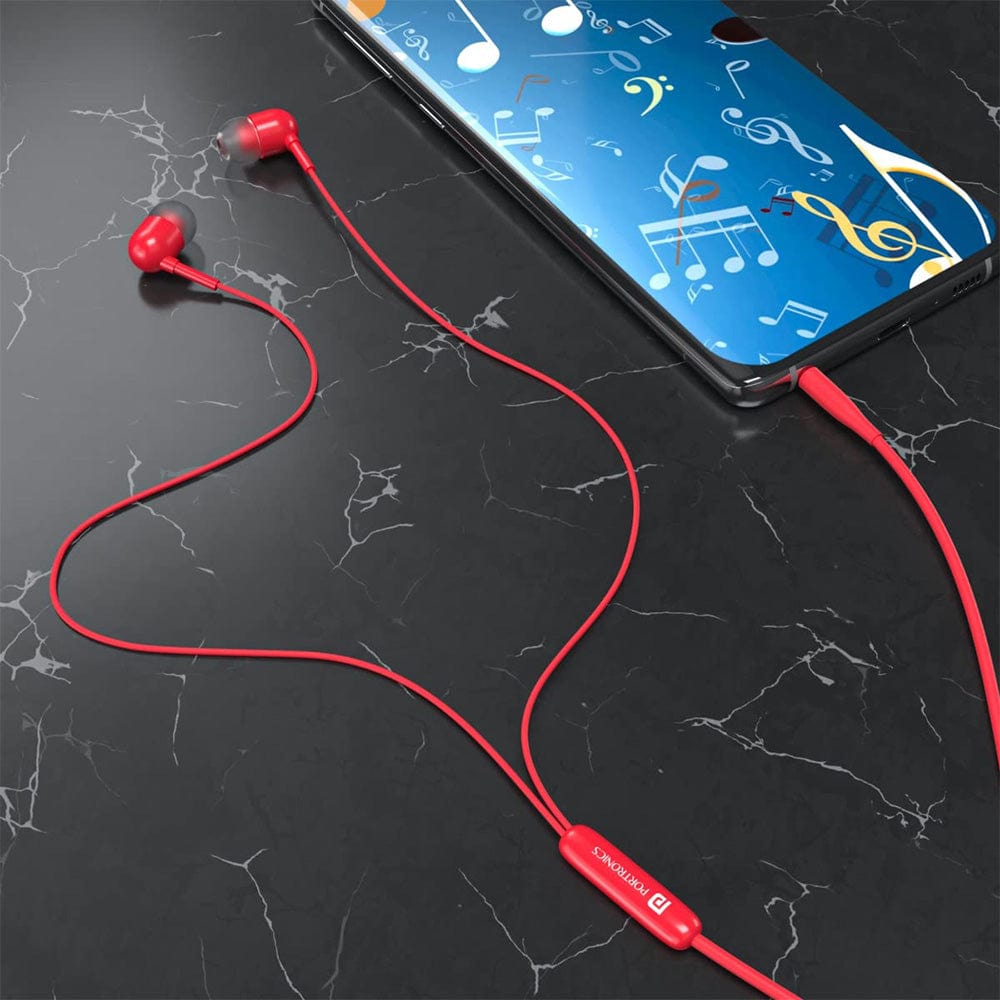 portronics earphones portronics conch 50 in ear wired earphone with 3.5mm audio jack    #color_red
