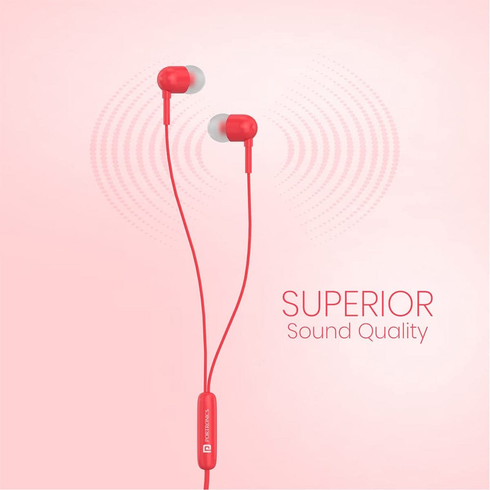 portronics earphones portronics conch 50 in ear wired earphone with 3.5mm audio jack    #color_red