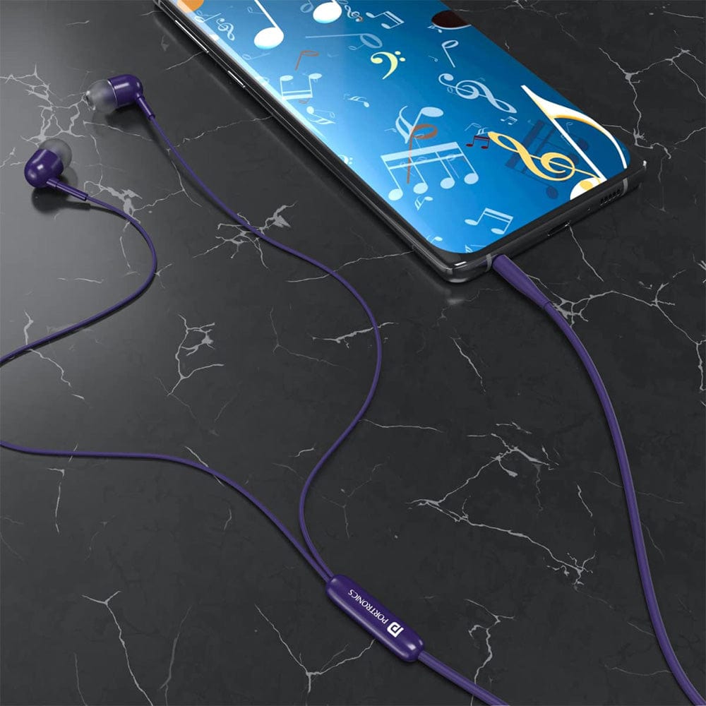 portronics earphones portronics conch 50 in ear wired earphone with 3.5mm audio jack    #color_voilet