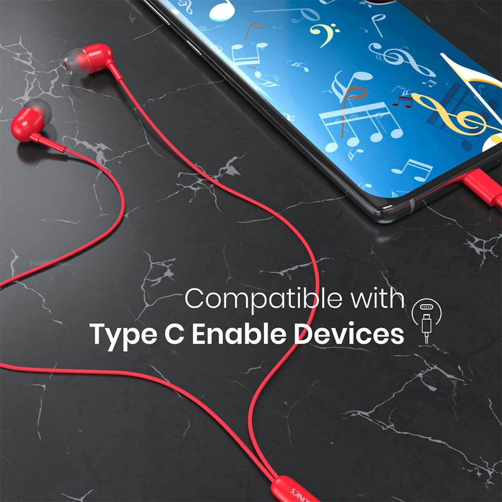 portronics earphones portronics conch 60 type c in ear wired earphone    #color_red