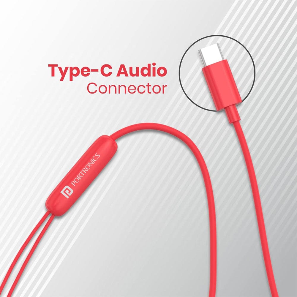 portronics earphones portronics conch 60 type c in ear wired earphone    #color_red