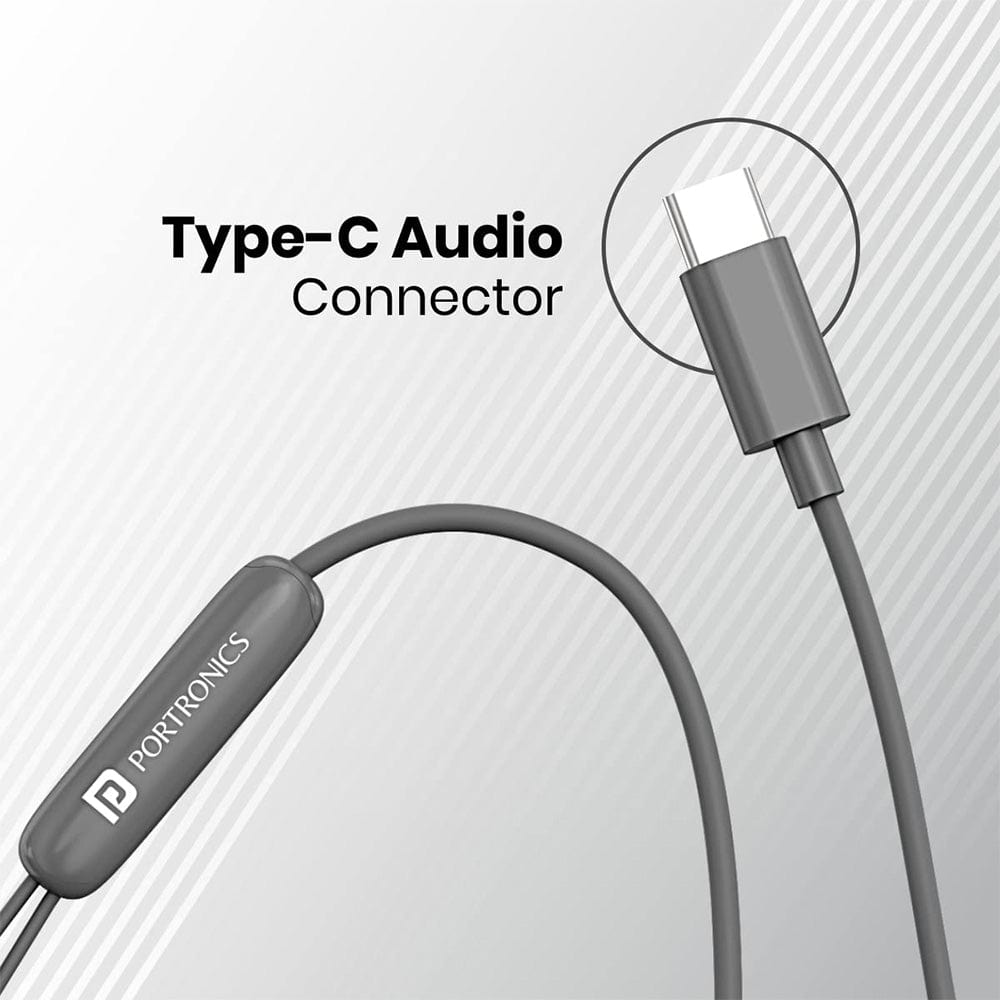 portronics earphones portronics conch 60 type c in ear wired earphone    #color_grey