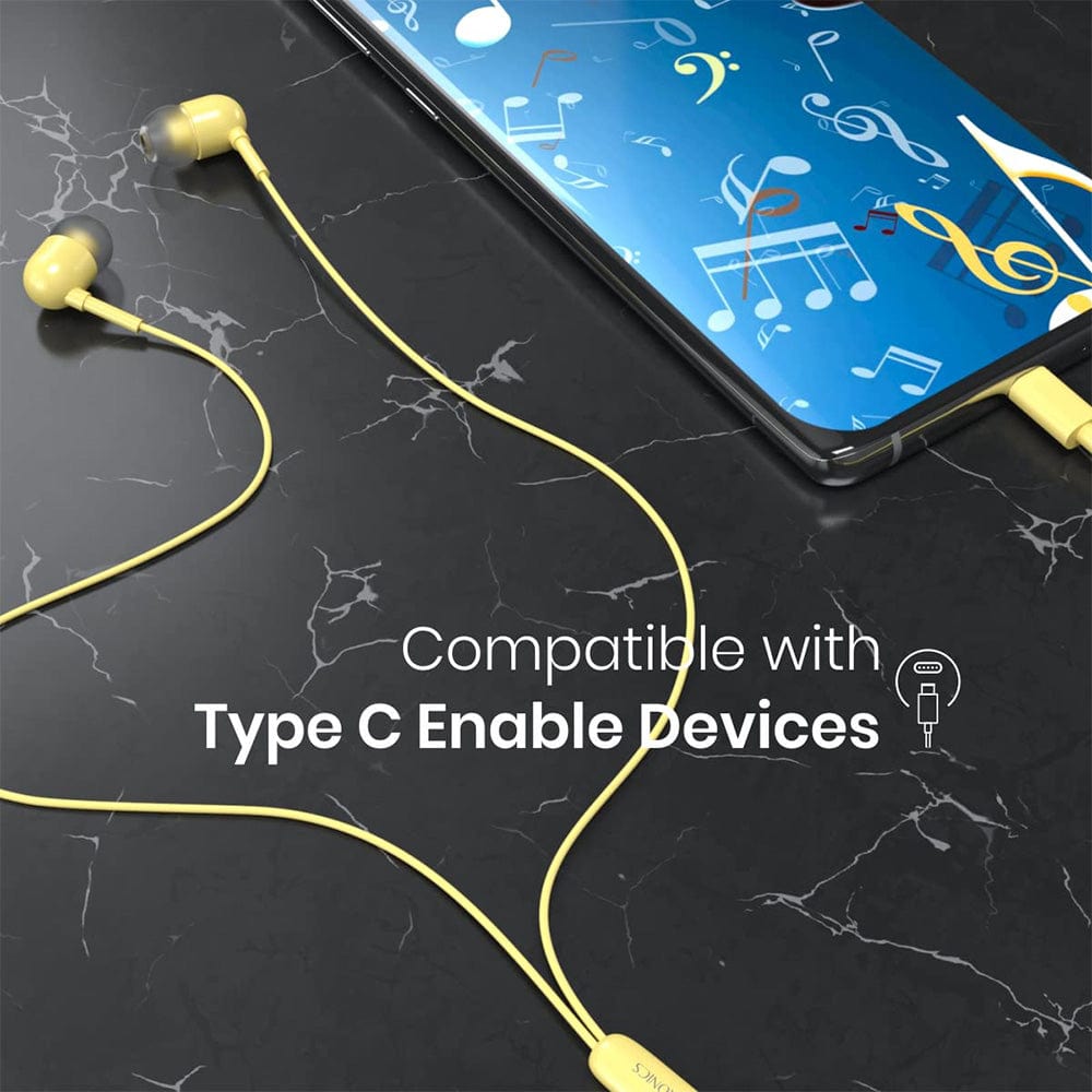 portronics earphones portronics conch 60 type c in ear wired earphone    #color_yellow