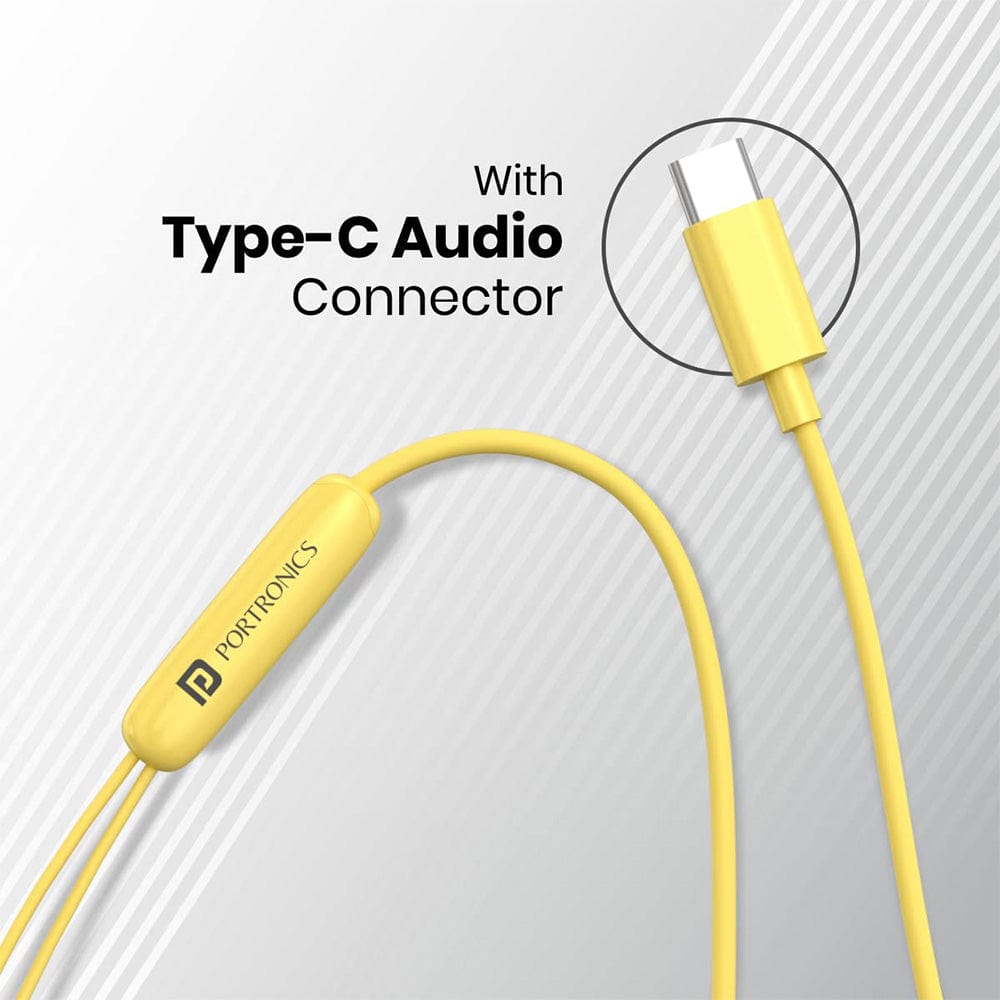 portronics earphones portronics conch 60 type c in ear wired earphone    #color_yellow