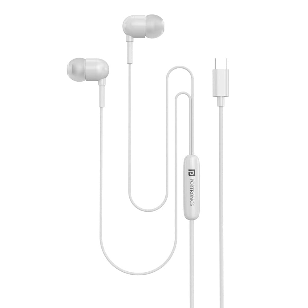 portronics earphones white portronics conch 60 type c in ear wired earphone    #color_white