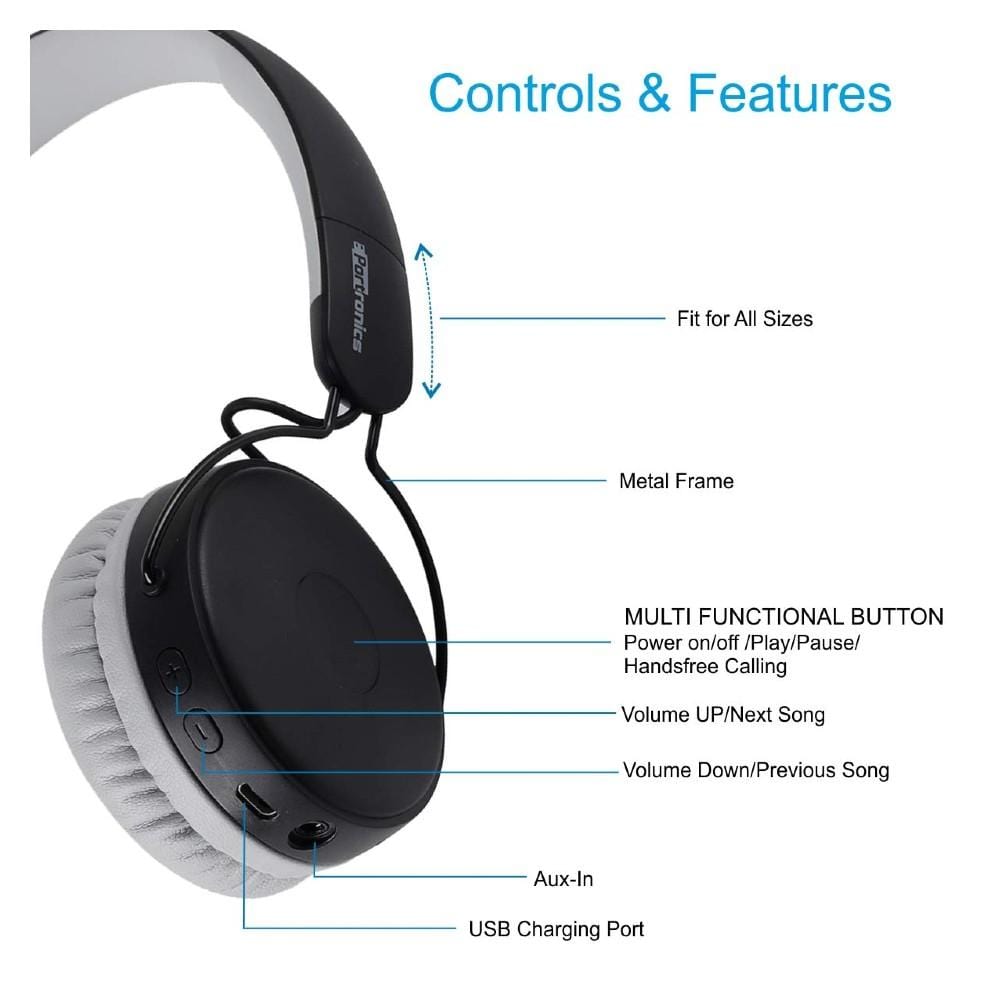 portronics on-ear wireless headphones portronics muffs m wireless bluetooth 5.0 stereo on-ear headphones   #color_grey