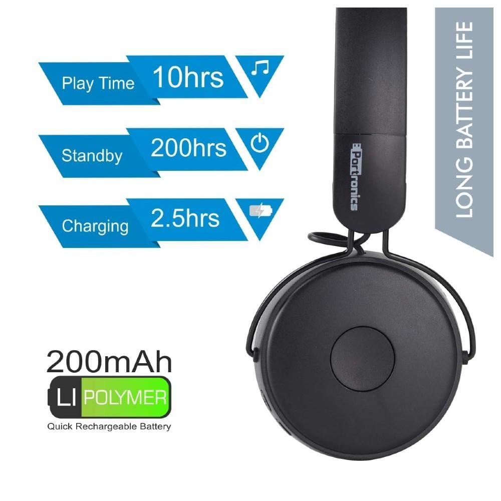 portronics on-ear wireless headphones portronics muffs m wireless bluetooth 5.0 stereo on-ear headphones   #color_grey