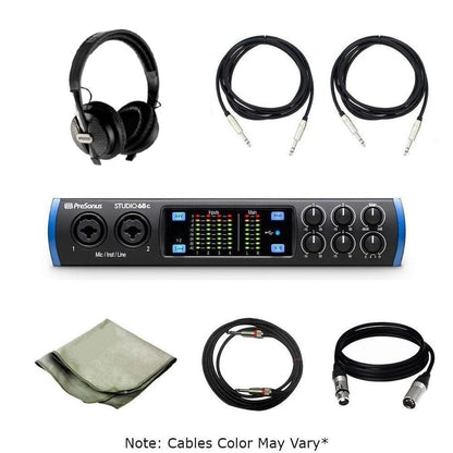 Presonus Audio Interfaces PreSonus Studio 68 c Portable Ultra-High Definition Usb C Audio Interface With Headphone, Polishing Cloth & Cables Bundle