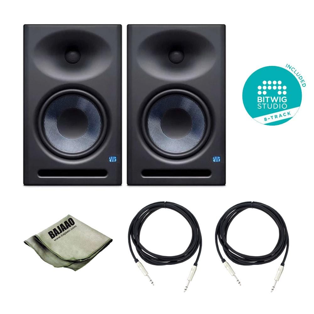 Presonus Monitor Speaker Bundles Presonus Eris E8 XT 2-Way Active Studio Monitor Pair with Wave Guide - Pair With Polishing Cloth, 2x TRS Cables & Bitwig Software
